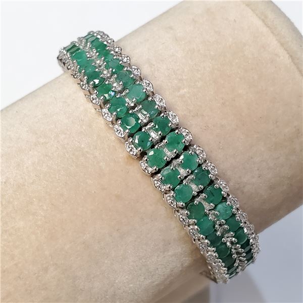 SILVER 120 EMERALDS(7.4CT) BRACELET 6.25"