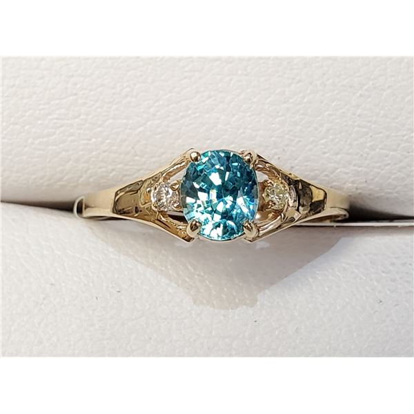 10K  BLUE ZIRCON(1CT) DIAMONDS(0.02CT) RING SIZE 6