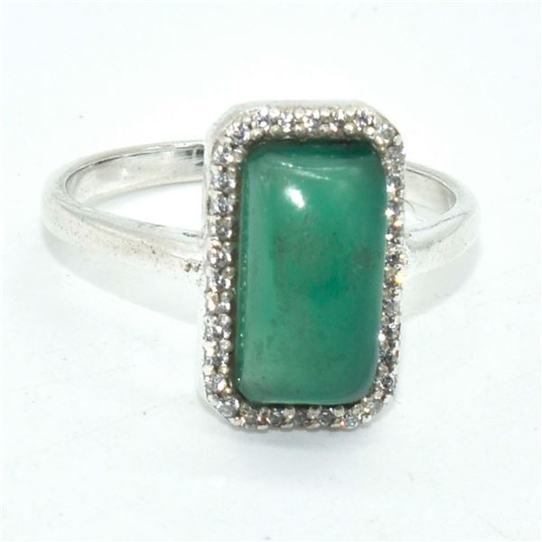 SILVER GREEN ONYX CZ(3.75CT) RING SIZE 5.5