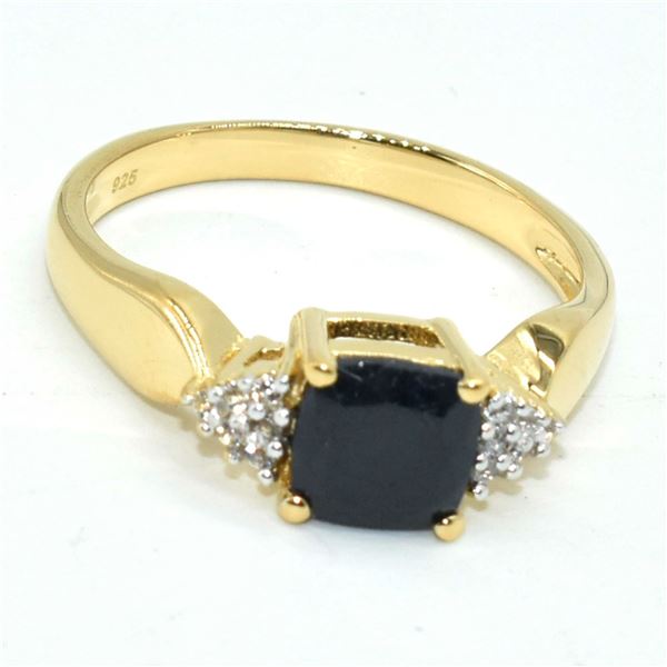 GOLD PLATED SILVER BLUE SAPPHIRE WHITE TOPAZ(1.25CT) RING SIZE 7