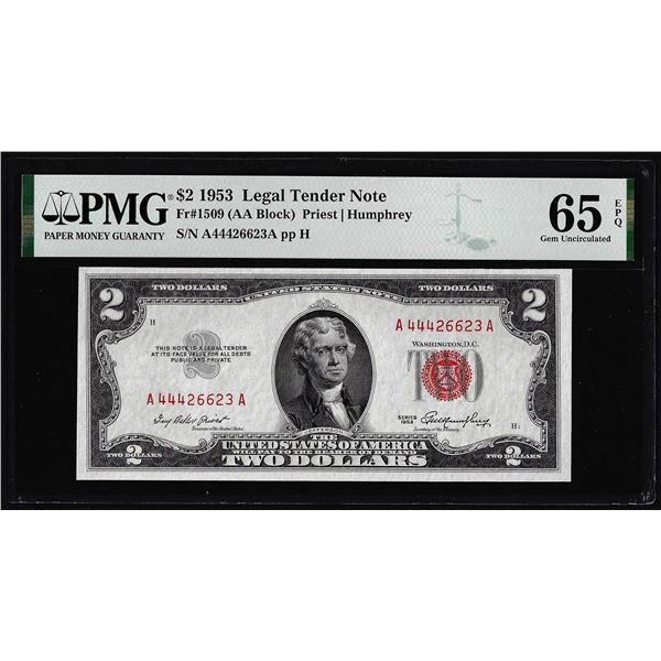 1953 $2 Legal Tender Note Fr.1509 PMG Gem Uncirculated 65EPQ