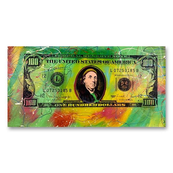 Steve Kaufman (1960-2010) "100 Dollar Old Ben Bill" Original Mixed Media On Canvas
