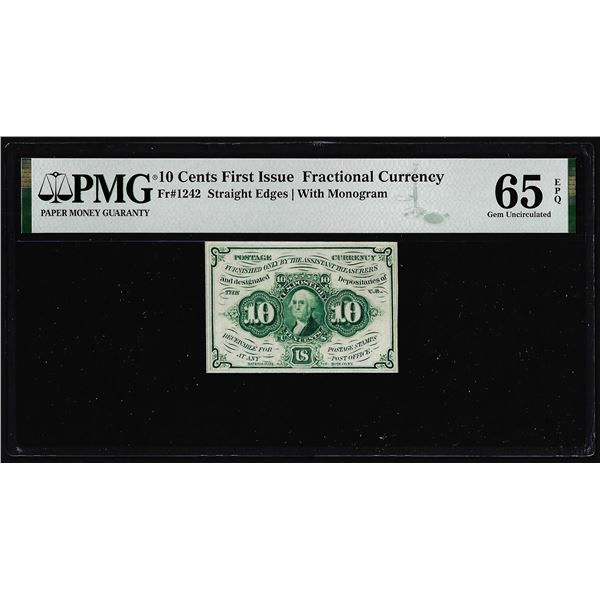 1862 First Issue Ten Cent Fractional Currency Note Fr.1242 PMG Gem Uncirculated 65EPQ