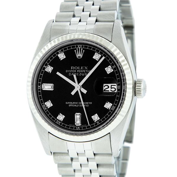 Rolex Mens Stainless Black Diamond Datejust Wristwatch Oyster Perpetual