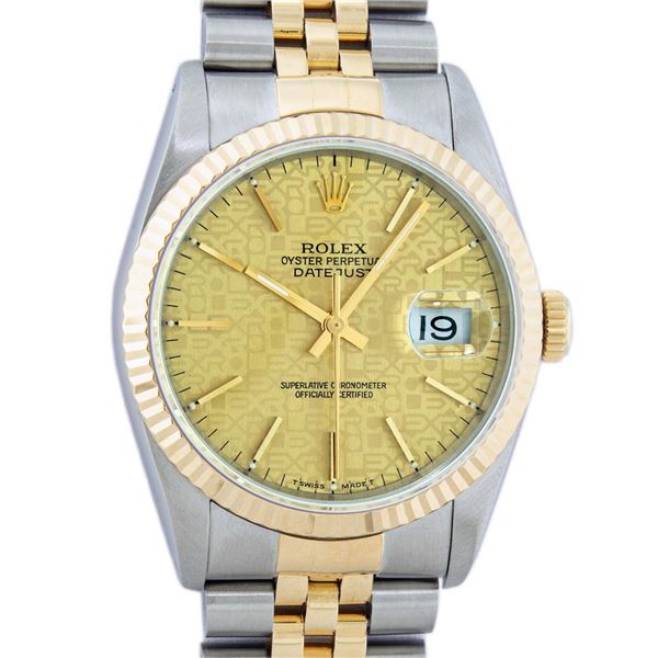 Rolex Mens Two Tone Rare Champagne Jubilee Index Oyster Perpetual Datejust Wristwatch