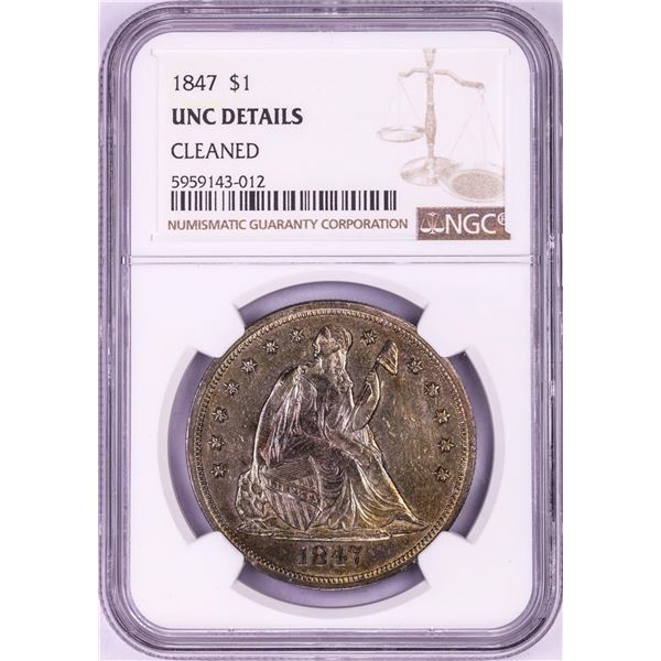 1847 $1 Seated Liberty Silver Dollar Coin NGC Unc Details