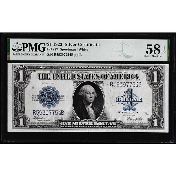 1923 $1 Silver Certificate Note Fr.237 PMG Choice About Uncirculated 58EPQ