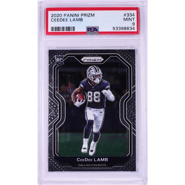 2020 Panini Prizm CeeDee Lamb NFL Card #334 PSA Mint 9