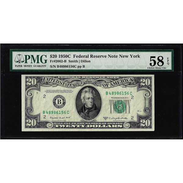 1950C $20 Federal Reserve Note New York Fr.2062-B PMG Choice About Uncirculated 58EPQ