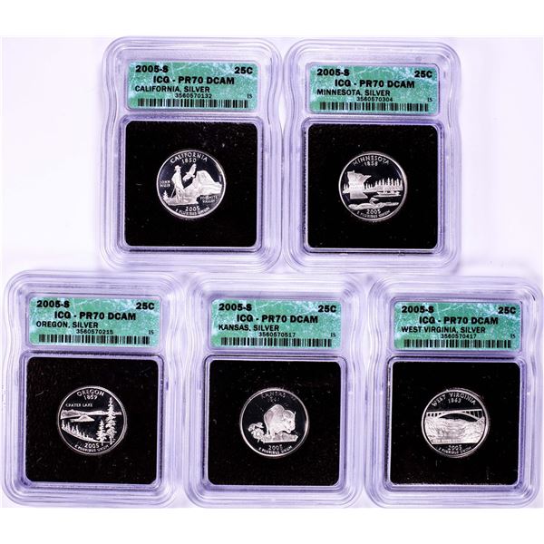 2005-S Silver Proof State Quarter (5) Coin Set ICG PR70DCAM
