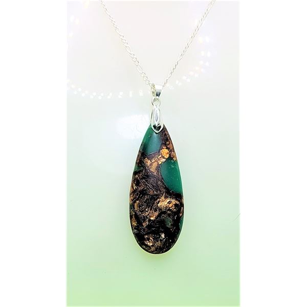 8)  GREEN JADE WITH COPPER BORNITE ELONGATED