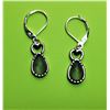 Image 1 : 6)  PALE GREEN CAT'S EYE DROP EARRINGS SET IN
