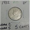 Image 1 : 13)  CANADIAN KING GEORGE 1932 5 CENT COIN.