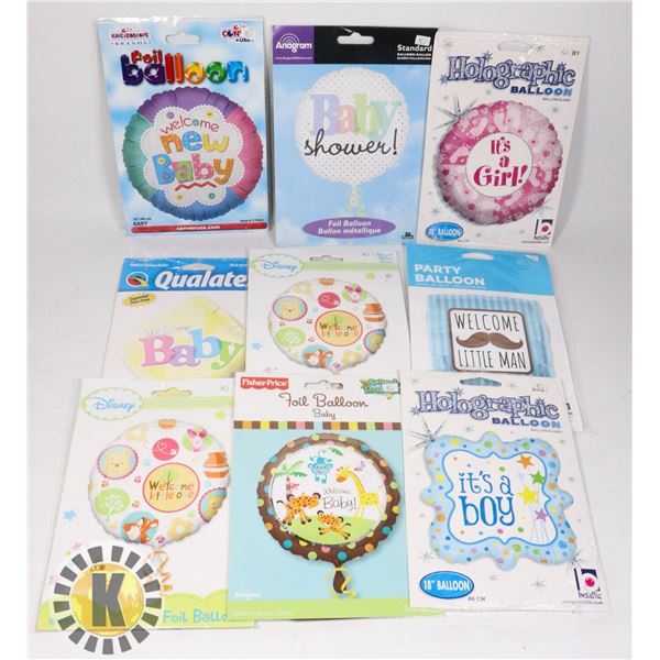 LOT OF 9 WELCOME NEW BABY FOIL BALLOONS