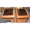 Image 1 : TWO MATCHING GLASS TOP WOOD END TABLES