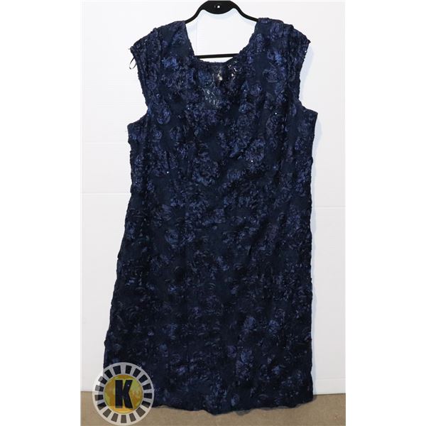 22W WOMENS FLORAL PATTERNED NAVY BLUE DRESS