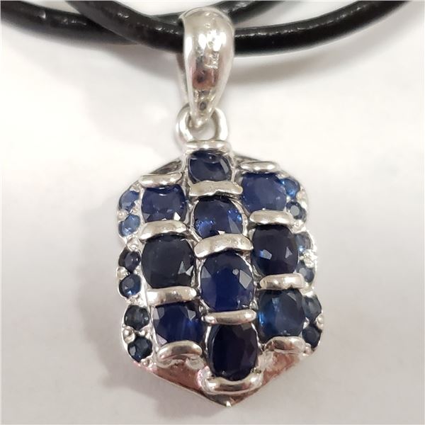 SILVER SAPPHIRE W/ CORD PENDANT