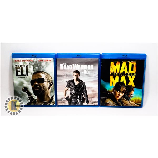 LOT OF 2 MAD MAX FILMS AND THE BOOK OF ELI BLURAY