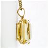 Image 3 : Vintage 14k Gold Large Rectangular Lemon Quartz 18" Vintage Rolo Chain Pendant