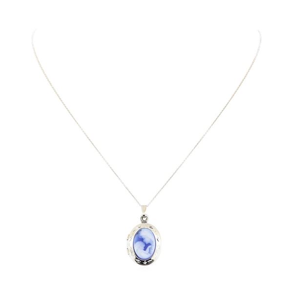 3.00 ctw Blue Lace Agate Pendant & Chain - 14KT White Gold