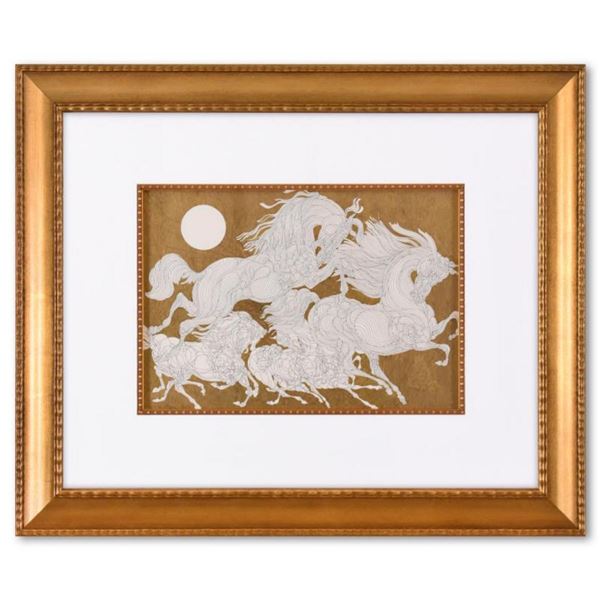 Guillaume Azoulay, "Maquette Etude" Framed Original Drawing with Hand Laid Gold Leaf, Hand Signed wi