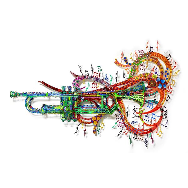 Patricia Govezensky- Original Painting on Cutout Steel "Trumpet"