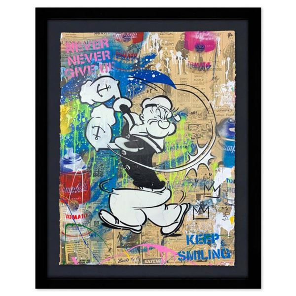 Mr. Brainwash, "Popeye" Framed Original One-of-a-Kind Mixed Media, Hand Signed with Certificate of A