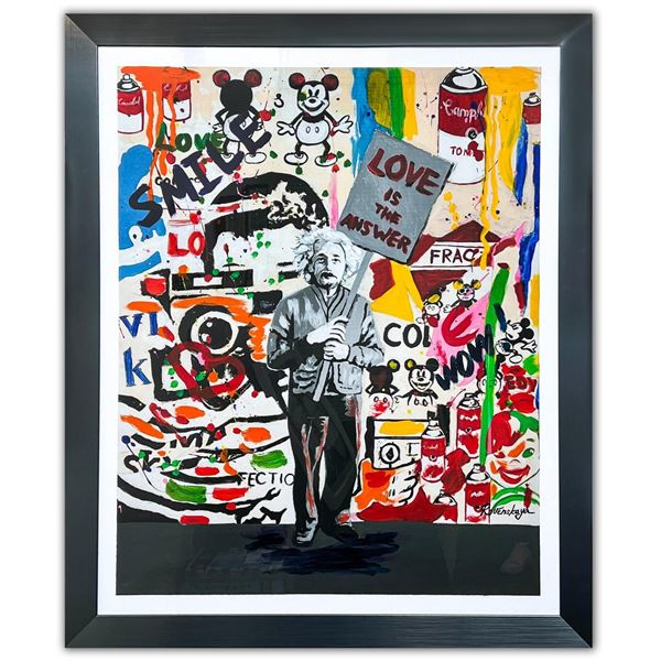 Nastya Rovenskaya- Original Mixed Media on Paper "Einstein's Placard"