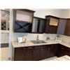 Image 5 : Showroom Display - Dark Maple 14 pce L shape Kitchen cabinet set measures 124" x 90"  with island - 
