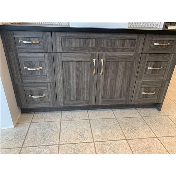 Showroom Display - Grey Double Sided Bathroom Vanity Cabinet 64 "-  includes all hardware. SINKS AND