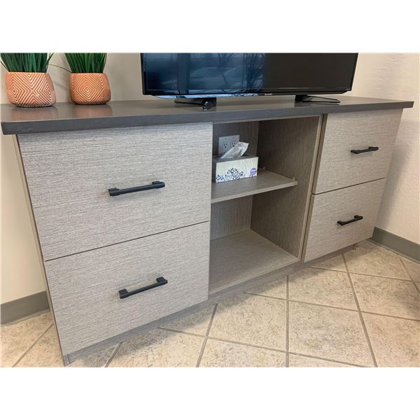 Showroom Display - Grey 4 Drawer Entertainment stand 65" with shelves  REMOVAL DATE IS FEBRUARY 3 FR