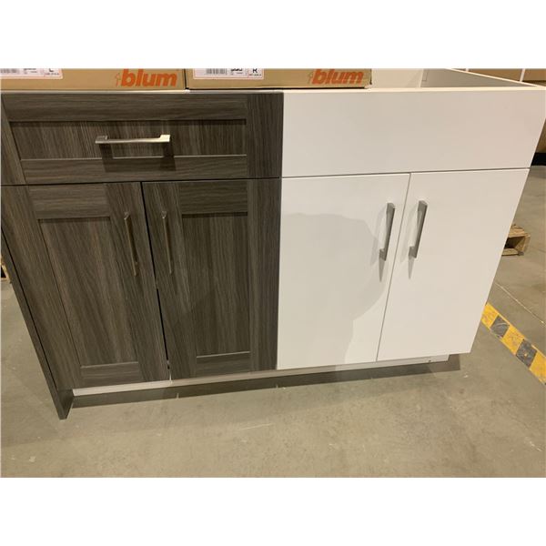 Display Model 24" Kitchen Base Cabinets lot of 2 grey and white sold as one lot