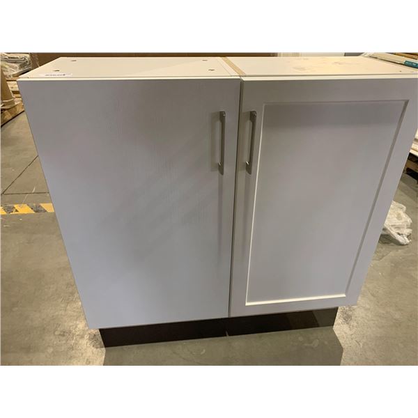 Display Model 18" Kitchen upper Cabinets lot of 2 grey and white sold as one lot