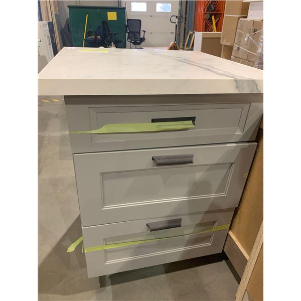 Grey 3 Drawer 24" wide Cabinet with counter Top - display model