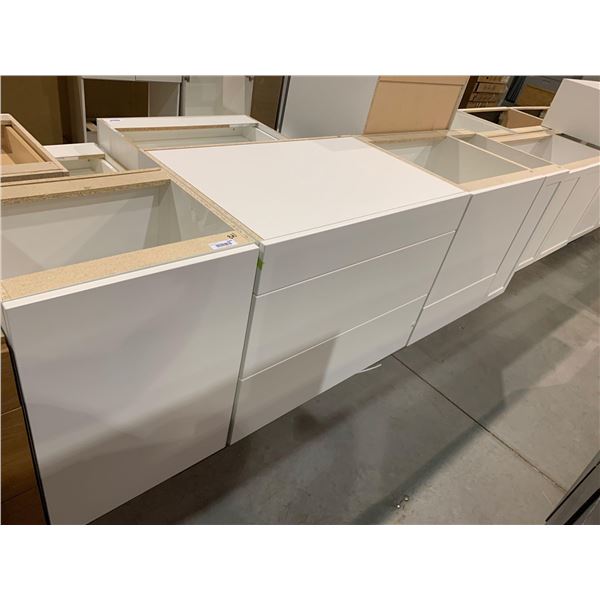NEW White assorted 4 pce Kitchen Base cabinets includes: 1 x 12", 1 x 27" sink , 1 x 30" drawers, 1 