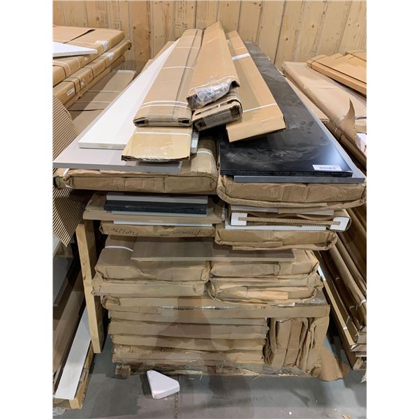 PALLET LOT - NEW flat stock and sheets of 8-10 ft lengths melamine panels assorted colors boxed and 