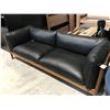 Image 1 : HAY ARBOUR BLACK LEATHER/WALNUT FRAME 3 SEAT SOFA 87"W X 36" D RETAIL $8443.25 CAN