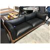 Image 2 : HAY ARBOUR BLACK LEATHER/WALNUT FRAME 3 SEAT SOFA 87"W X 36" D RETAIL $8443.25 CAN