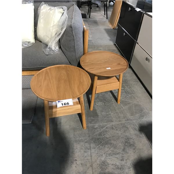 2 DESIGN WITHIN REACH EDGE OAK ROUND SIDE TABLES