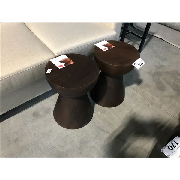 2 DESIGN WITHIN REACH HEW BLACK WALNUT 16 H SIDE TABLES/STOOLS