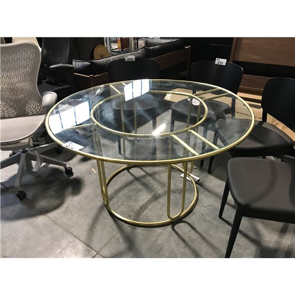 DESIGN WITHIN REACH WALTER LAMB BRASS/GLASS 53  DIAMETER DINING TABLE