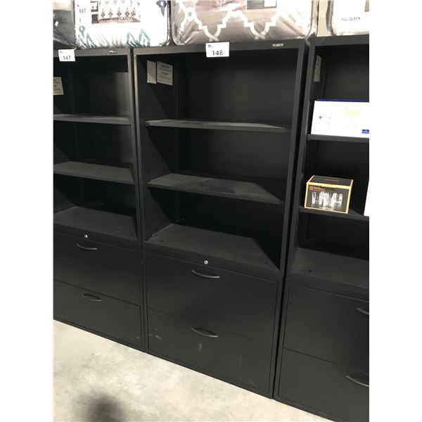 TEKNION BLACK 5.5' 2 DRAWER LATERAL FILE CABINET/BOOKCASE COMBO