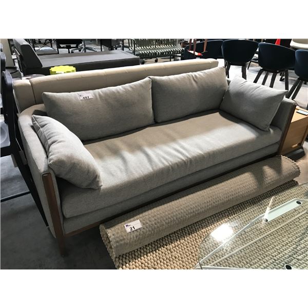 DESIGN WITHIN REACH JONAS LIGHT GREY 83" W 3 SEAT SOFA - BROKEN FRONT LEG