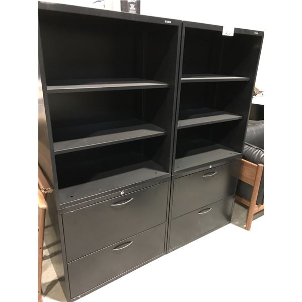 TEKNION BLACK 5.5' 2 DRAWER LATERAL FILE CABINET/BOOKCASE COMBO