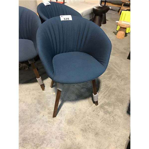 DESIGN WITHIN REACH STEEL CUT 780 BLUE/WALNUT FRAME ARM CHAIR