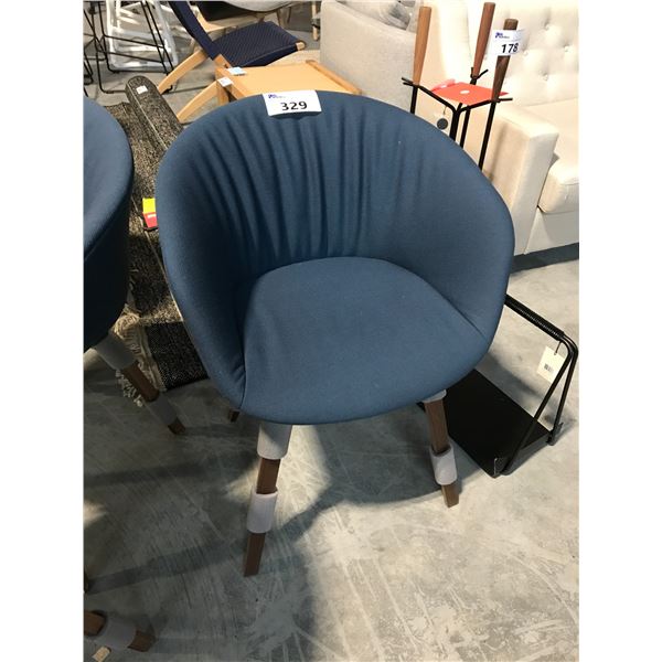 DESIGN WITHIN REACH STEEL CUT 780 BLUE/WALNUT FRAME ARM CHAIR