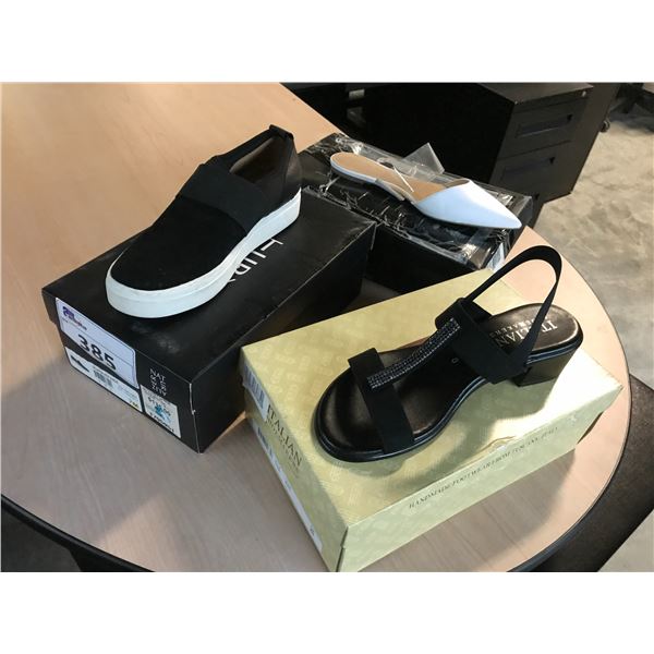 EXPRESSION WHITE JAYLENE SLIDES SIZE 7, NATURALIZER SELAH BLACK SUEDE SLIP ON SHOES SIZE 7 AND