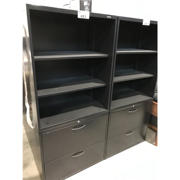 TEKNION BLACK 5.5' 2 DRAWER LATERAL FILE CABINET/BOOKCASE COMBO