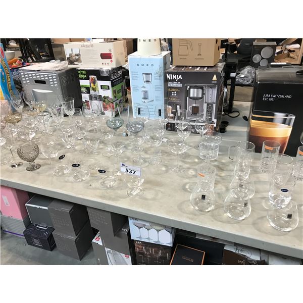 LARGE TABLE LOT OF MISC. GLASSWARE