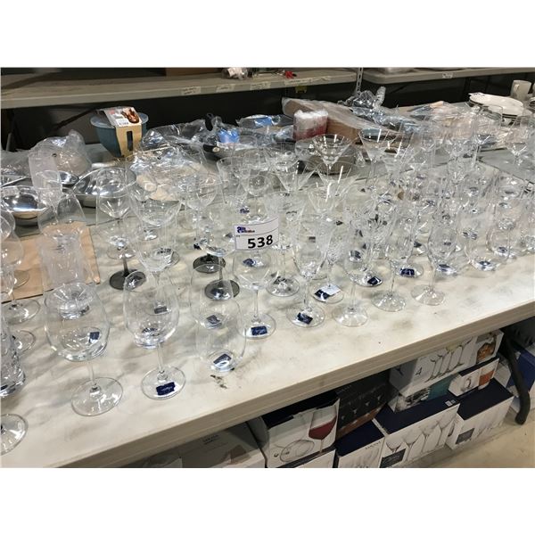 LARGE TABLE LOT OF MISC. GLASSWARE